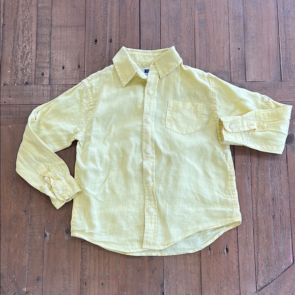 Janie and jack linen yellow roll cuff button down shirt - Picture 1 of 5